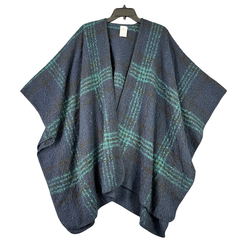 Woolrich One Size Plaid Poncho Cape Open Front Cozy Layering Wool‎ Look Wrap